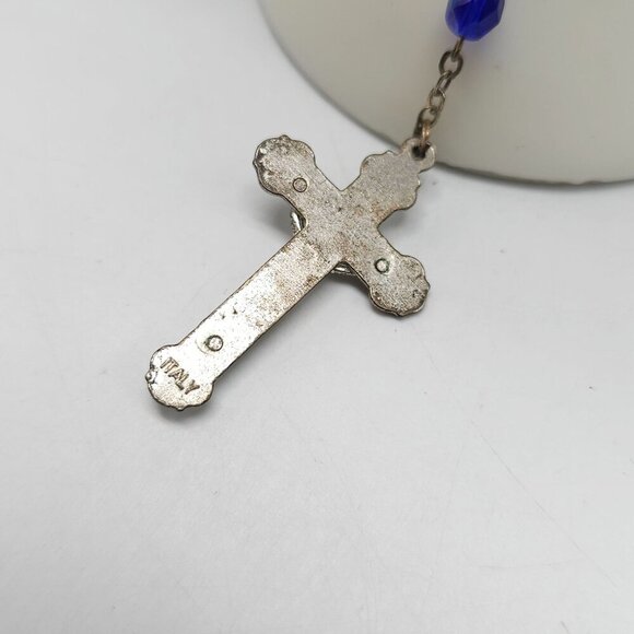 Vintage Rosary Automobile Saint Christopher Medal Crucifix Blue Crystal Beads - Picture 4 of 6